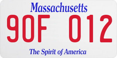 MA license plate 9OF012