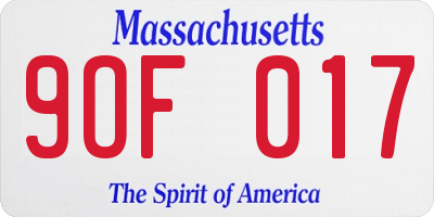 MA license plate 9OF017