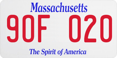 MA license plate 9OF020