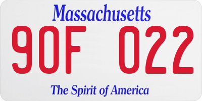 MA license plate 9OF022