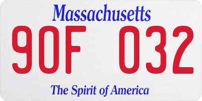 MA license plate 9OF032