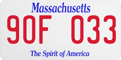 MA license plate 9OF033