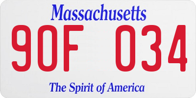 MA license plate 9OF034