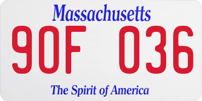 MA license plate 9OF036