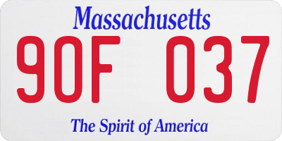 MA license plate 9OF037