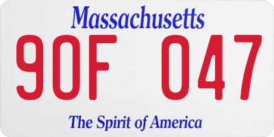 MA license plate 9OF047