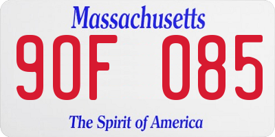MA license plate 9OF085