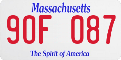 MA license plate 9OF087