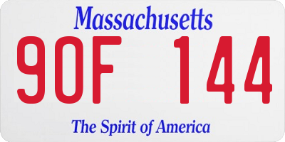MA license plate 9OF144
