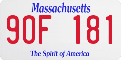 MA license plate 9OF181