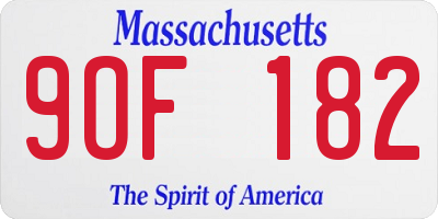 MA license plate 9OF182