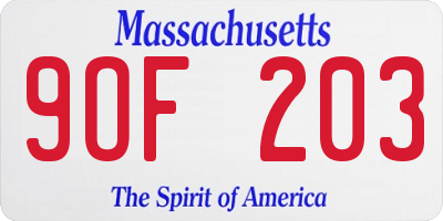 MA license plate 9OF203