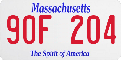 MA license plate 9OF204