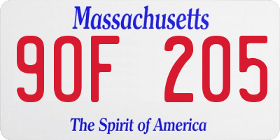 MA license plate 9OF205