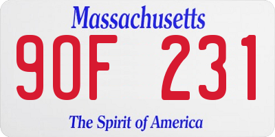 MA license plate 9OF231