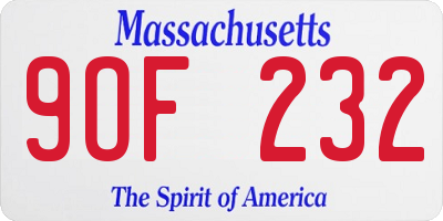 MA license plate 9OF232