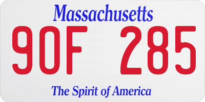 MA license plate 9OF285