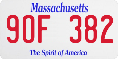 MA license plate 9OF382