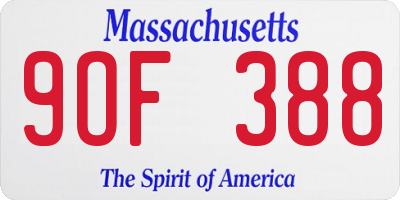 MA license plate 9OF388