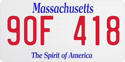 MA license plate 9OF418