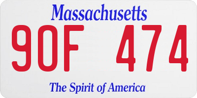 MA license plate 9OF474