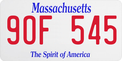 MA license plate 9OF545
