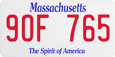 MA license plate 9OF765