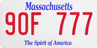 MA license plate 9OF777