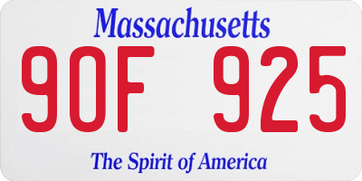 MA license plate 9OF925