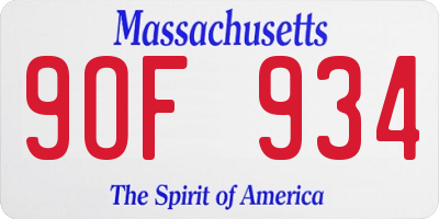 MA license plate 9OF934