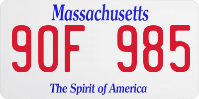 MA license plate 9OF985
