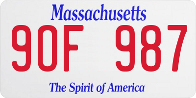 MA license plate 9OF987