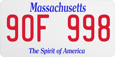 MA license plate 9OF998