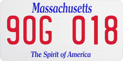 MA license plate 9OG018