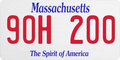 MA license plate 9OH200