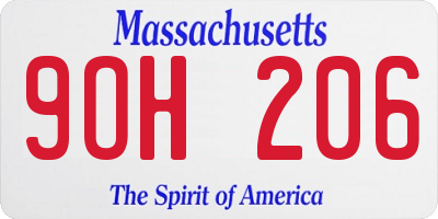 MA license plate 9OH206