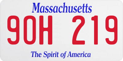 MA license plate 9OH219