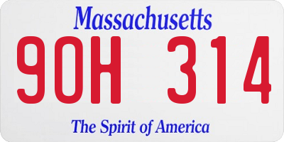 MA license plate 9OH314