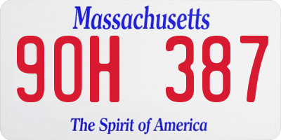 MA license plate 9OH387