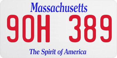 MA license plate 9OH389