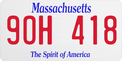 MA license plate 9OH418