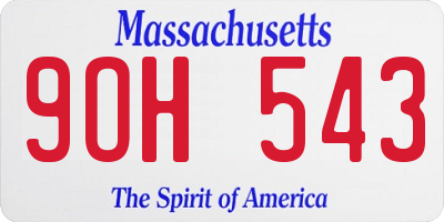 MA license plate 9OH543