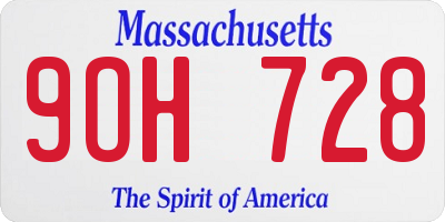 MA license plate 9OH728