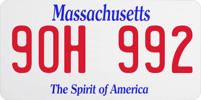 MA license plate 9OH992