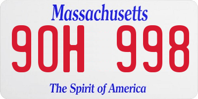 MA license plate 9OH998