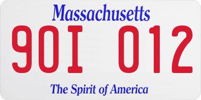 MA license plate 9OI012