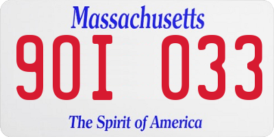 MA license plate 9OI033