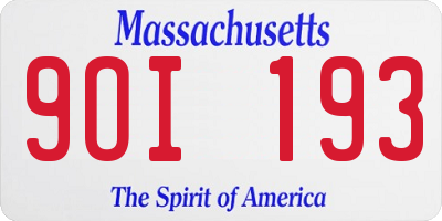 MA license plate 9OI193