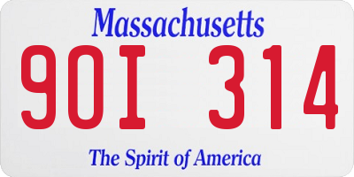 MA license plate 9OI314