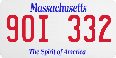 MA license plate 9OI332